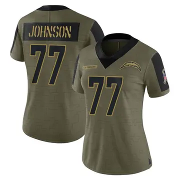 Women's Zion Johnson Los Angeles Chargers Limited Olive 2021 Salute To Service Jersey