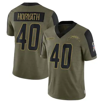 Youth Zander Horvath Los Angeles Chargers Limited Olive 2021 Salute To Service Jersey